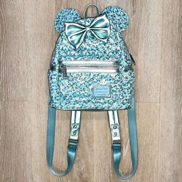 Loungefly Disney Parks Arendelle Aqua Frozen Minnie Ears Backpack Rare Retired main image 4